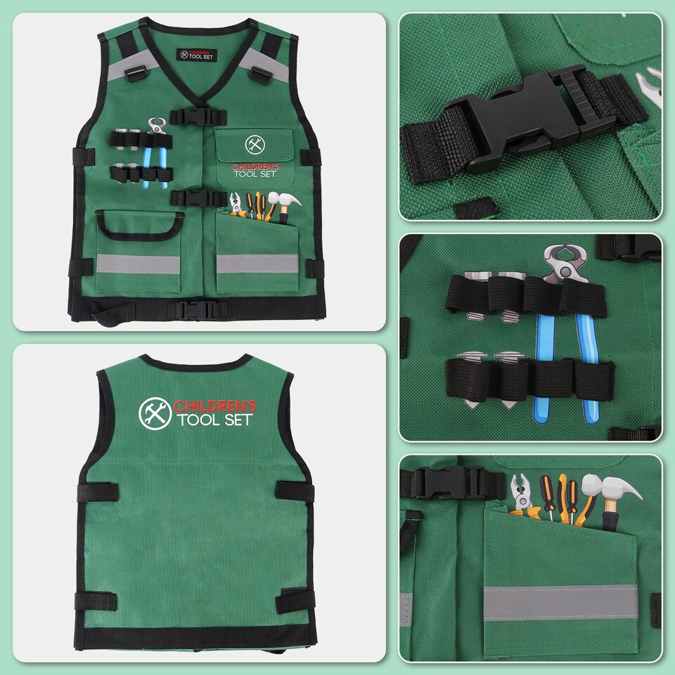 image 1 of Construction Role Play Costume Realistic Builder Vest Costume Set
