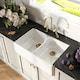 image 3 of Fireclay Kitchen Sink Bundle - Double Bowl Stepped Weir Butler Sink, Wastes & Bridge Lever Tap, 795mm - Brushed Brass - Balterley