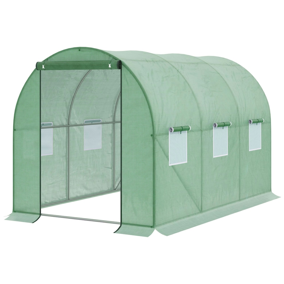 image 1 of Outsunny Polytunnel Walk-in Garden Greenhouse with Zip Door and Windows 3 x 2M