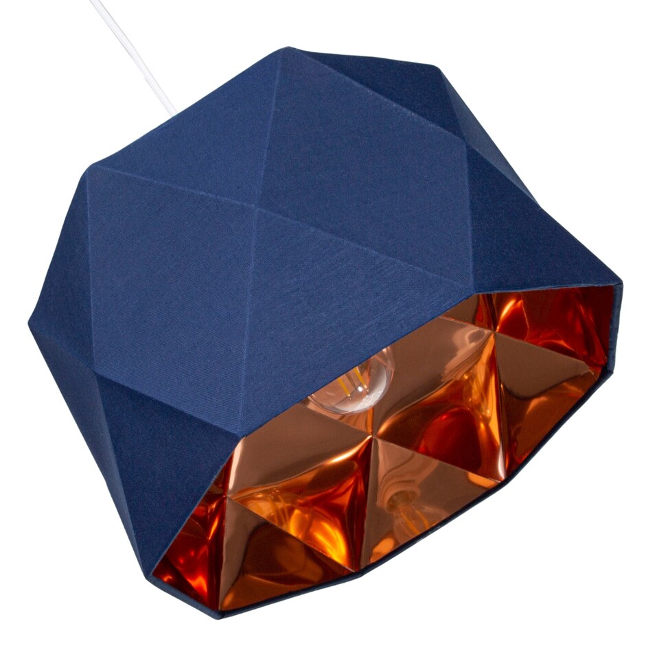 image 1 of Navy Blue Cotton 12 Geometric Shade with Brushed Copper Metal Effect Lining | Blue
