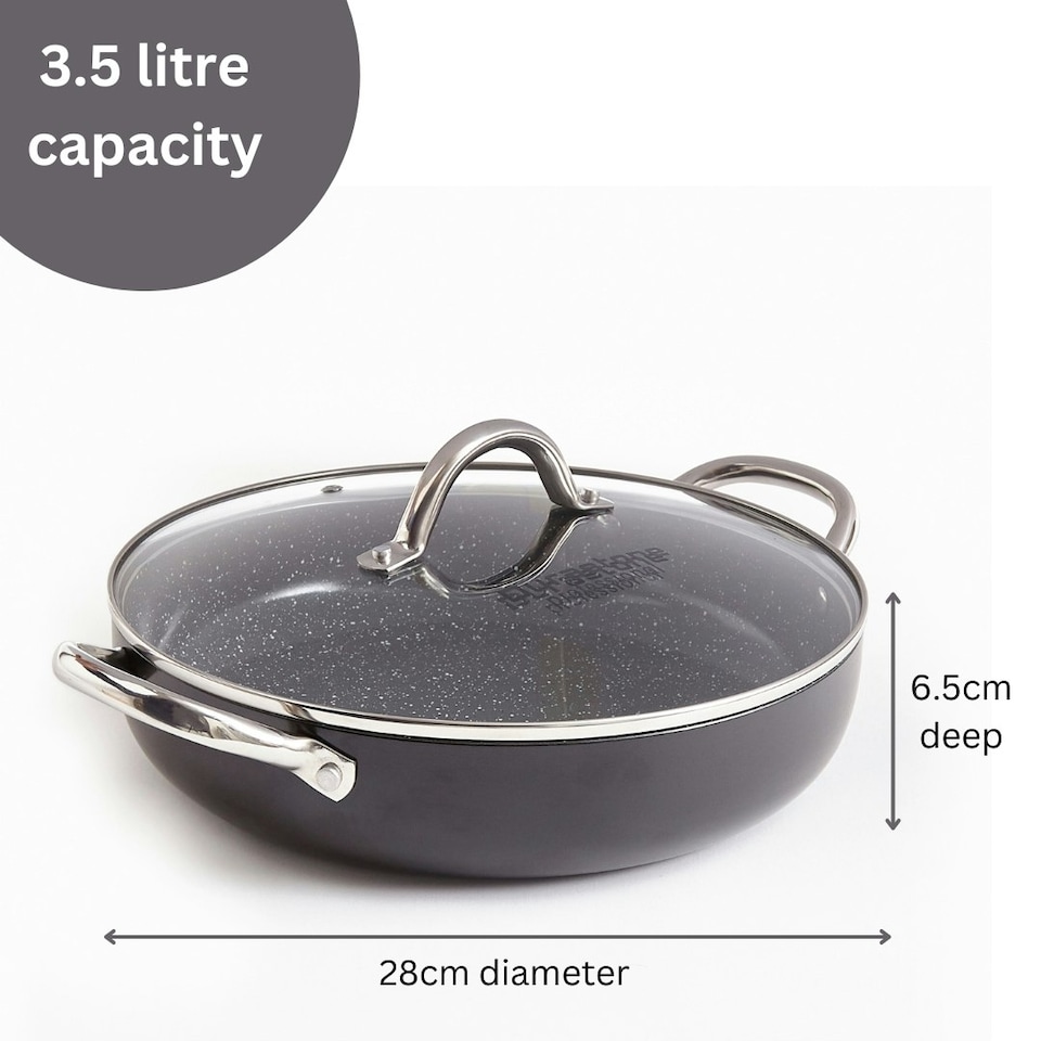 image 1 of Durastone Black 28cm Shallow Casserole Pan with Lid, Oven Safe, All hob Compatible
