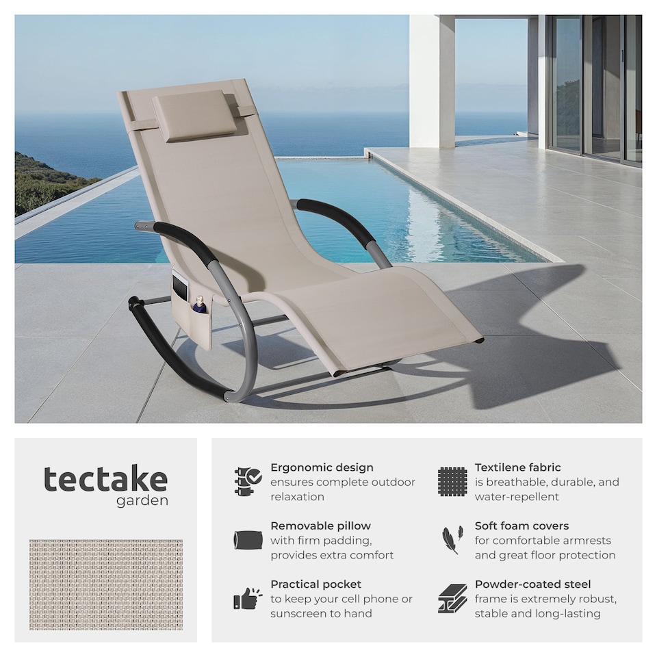 image 1 of Sun Lounger Taya with a Modern Design, Rocking Function and Breathable Surface | Cream | beige | 1