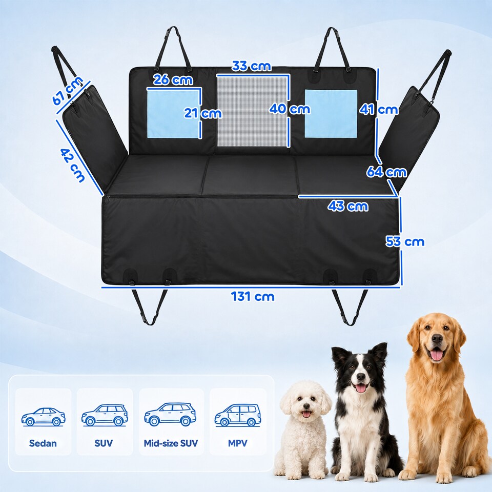 image 1 of PawHut Dog Car Seat Cover, Waterproof Dog Travel Hammock, Blue