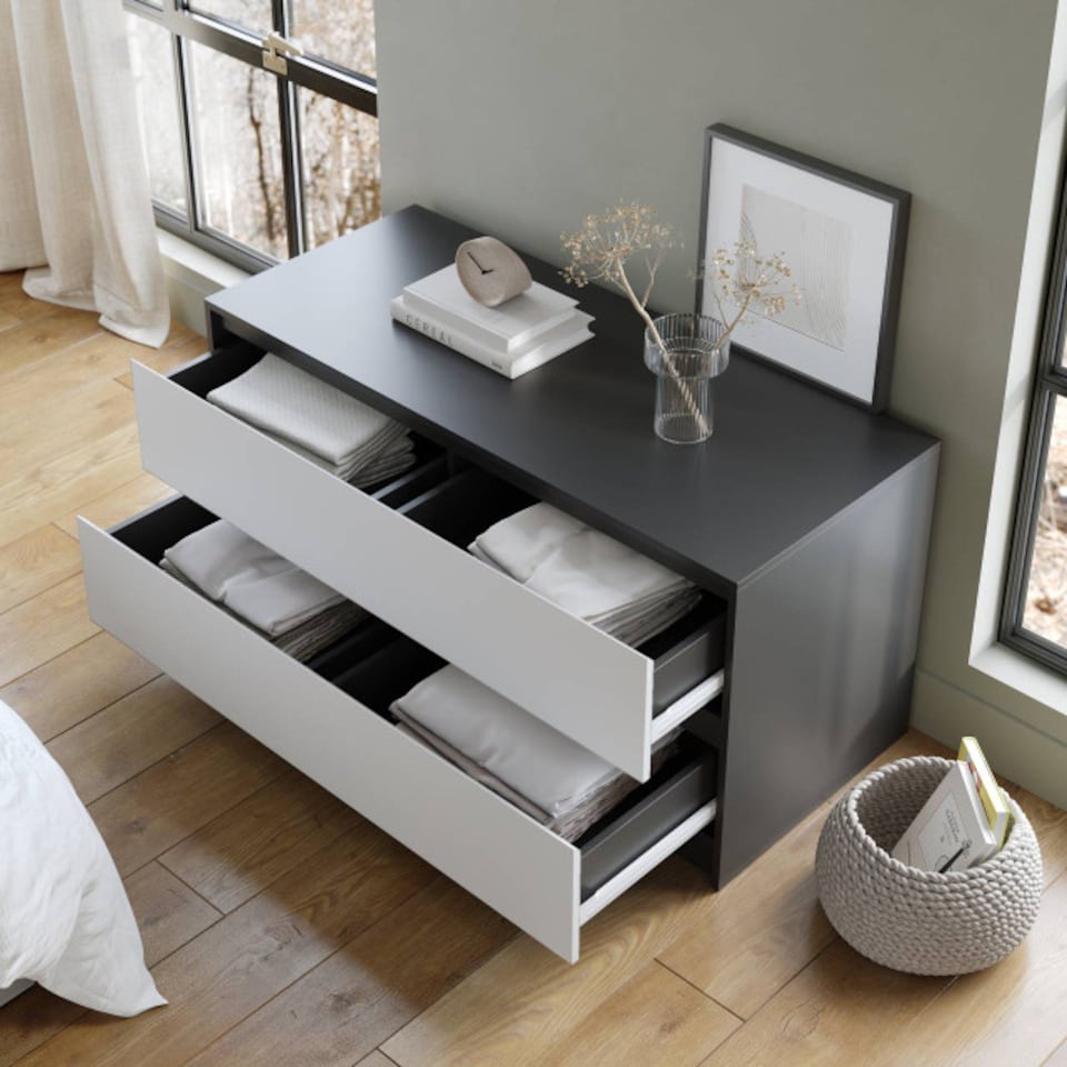 image 1 of URBNLIVING 4 Drawer Wide Chest Of Drawers Bedroom Storage Unit | Multi | Black Carcass + White Drawers