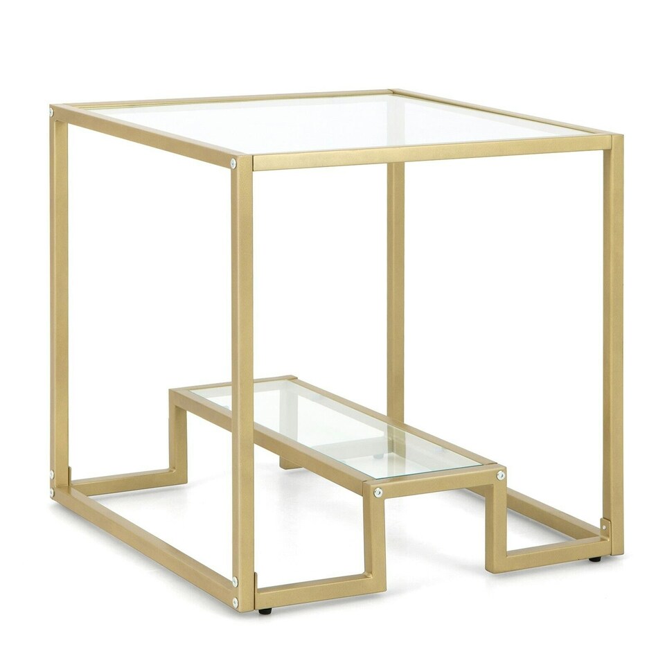 image 1 of COSTWAY 2-Tier Square Side Table Sofa End Snack Table Gold