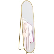 HOMCOM 40  160cm Full Length Mirror, Floor Standing or Leaning Against Wall Tall Mirror with Support Frame, Oval Full Body Mirror for Bedroom, Living Room, Gold Tone