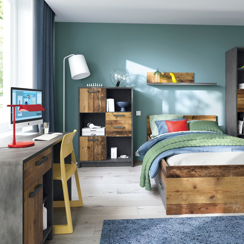 image 1 of Brooklyn Desk with 1 Door and 1 Drawer in Walnut and Dark Matera Grey