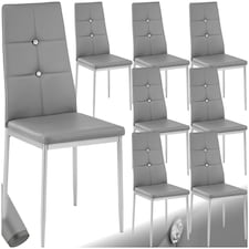 Dining Chair Set - high backrest, slim steel legs & rhinestone highlights - Set of 8 Grey
