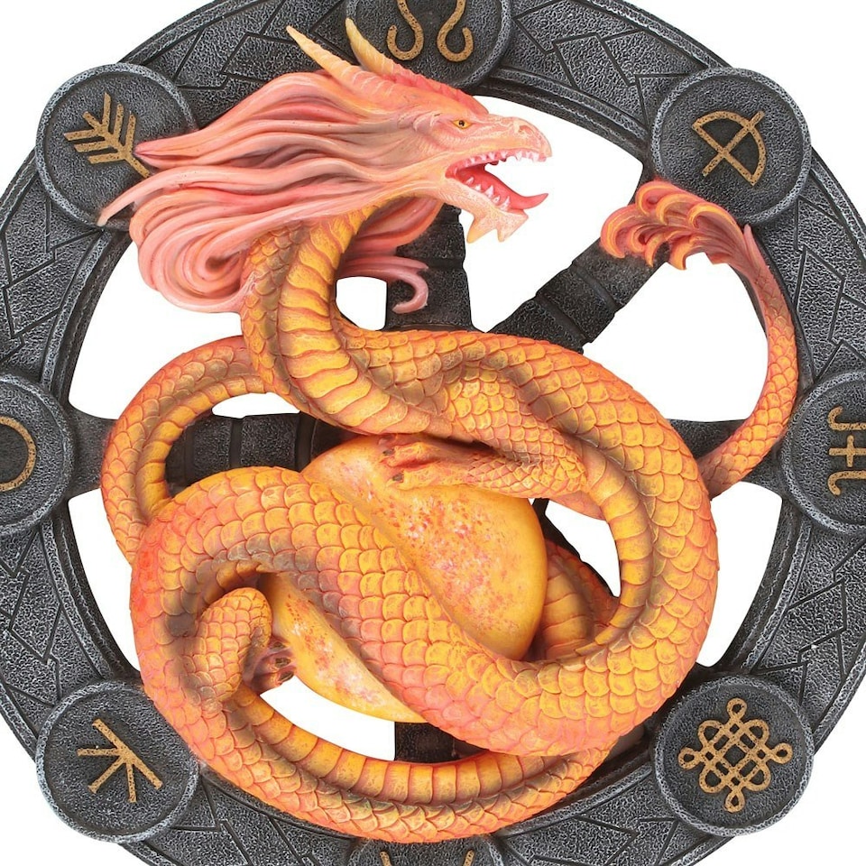 image 1 of Anne Stokes Litha Resin Dragon Plaque - Orange/Grey - One Size
