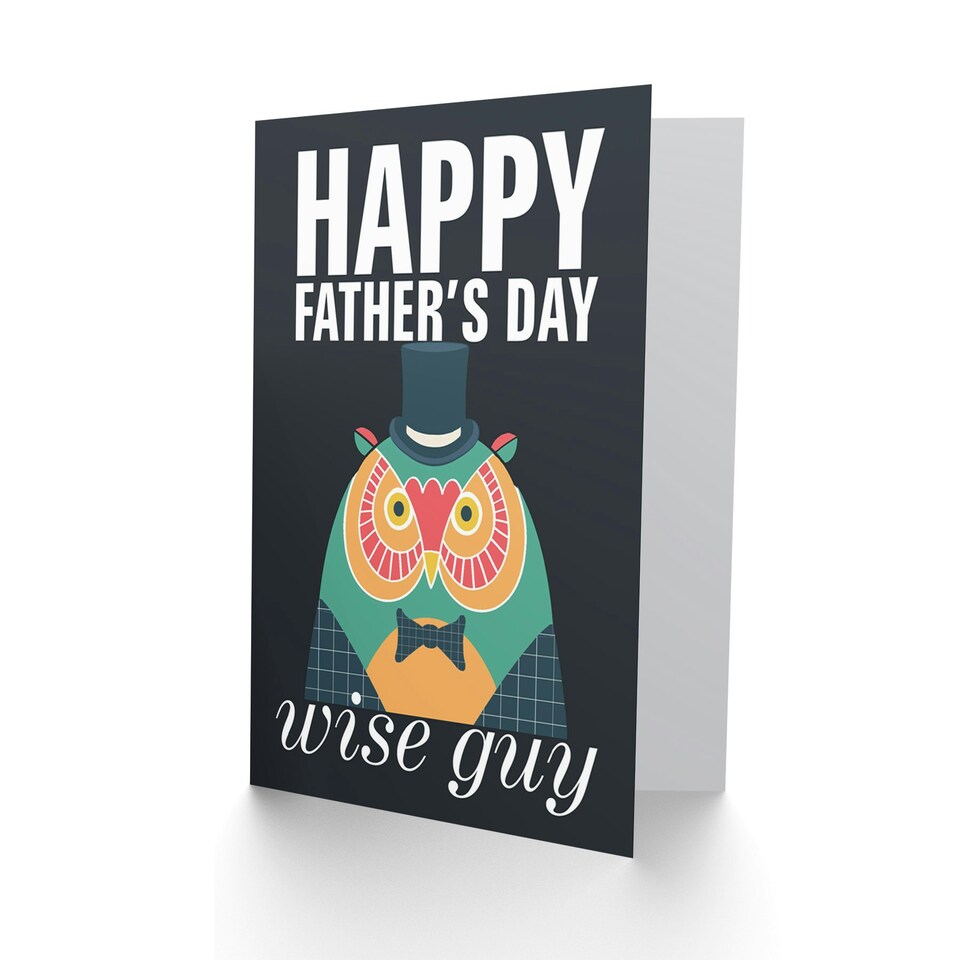 image 1 of Wise Guy Dad Owl Top Hat Bow Tie Fun Modern Fathers Day Card
