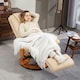 image 2 of HOMCOM PU Leather Reclining Armchair with Footrest for Living Room, Beige Cream | Yellow Wood Tone Base