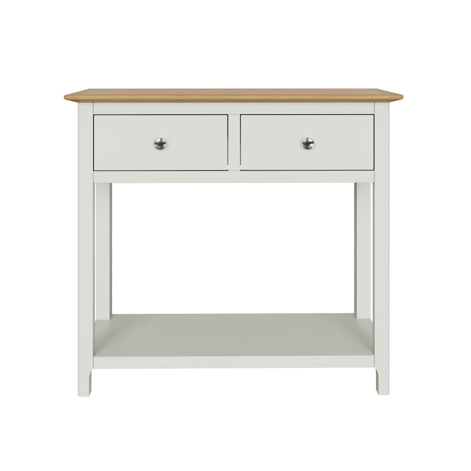 image 1 of Taberno Oak 2 Drawer Console Hallway Table Linen White White