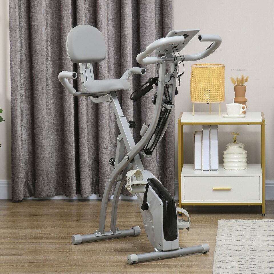 image 1 of HOMCOM 2-In-1 Folding Exercise Bike with 8-Level Magnetic Resistance Grey