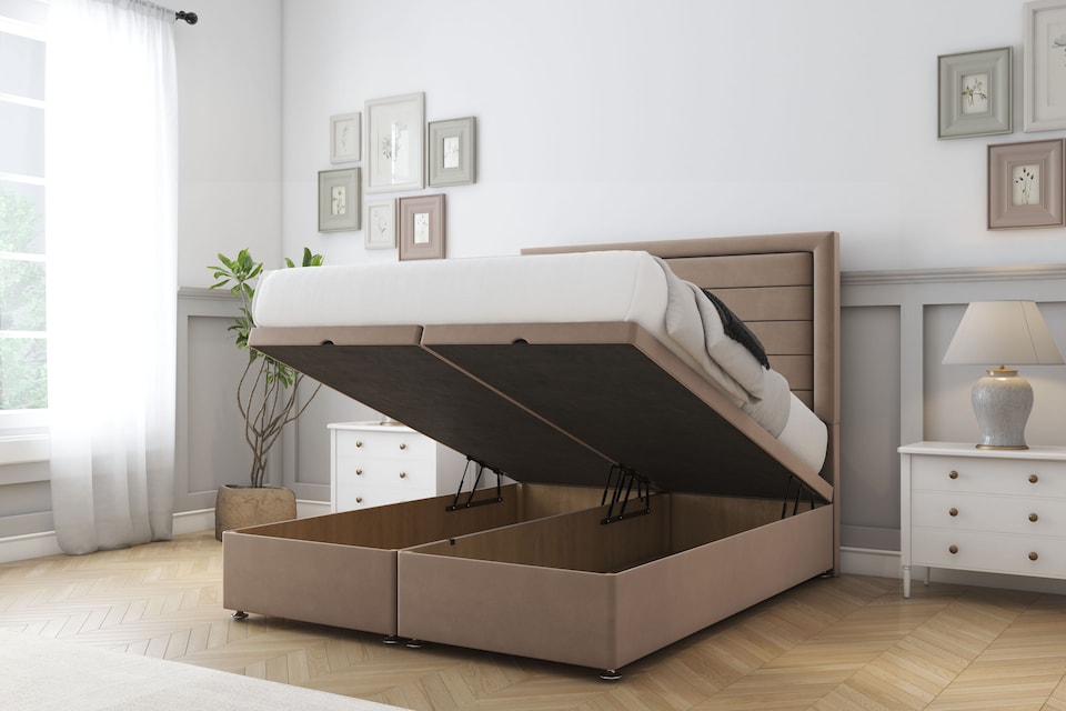 image 1 of Sloomy Ashford Mink Plush Ottoman Bed With Mattress With 26" Strutted Headboard 4' Small Double