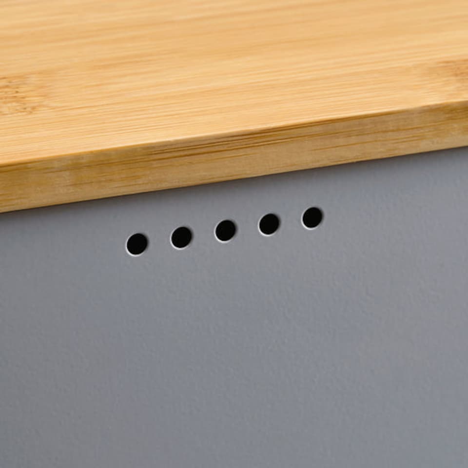 image 1 of Cooks Professional Ribbed Bread Bin, Linen Bag & Bamboo Board Set with Silver Label | Grey | Grey & Siler | 1