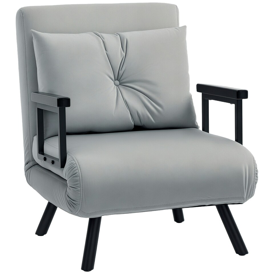 image 1 of HOMCOM Click Clack Single Chair Bed Settee for Living Room, Light Grey 