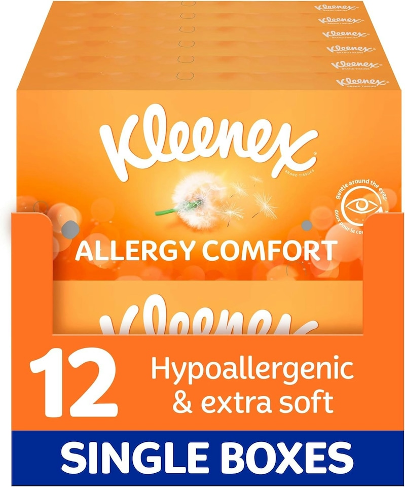 Kleenex¨ Allergy Comfort Tissues - Pack of 12 Tissue Boxes- Hayfever Allergy Comfort Tissues - Extremely Gentle, Perfect for Hay Fever Symptoms