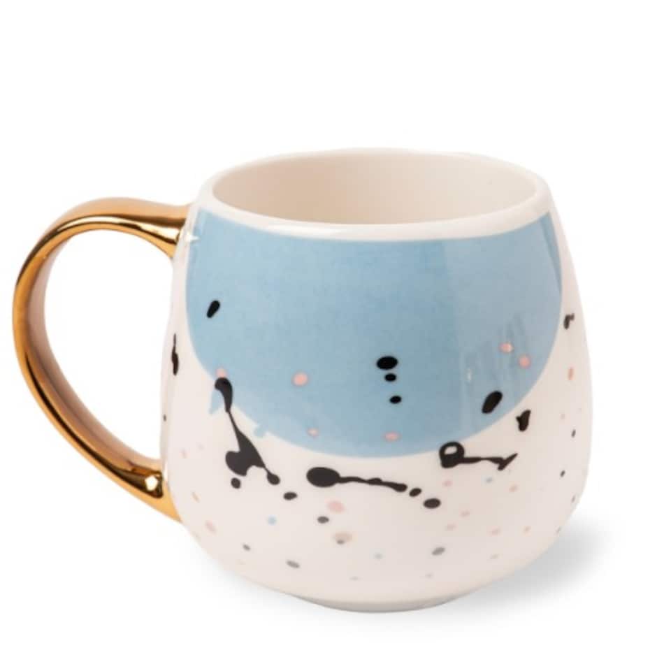 image 1 of Elegant Polka Dot Mug with Gold Handle 400ml | Brown | 1 - Brown | 1