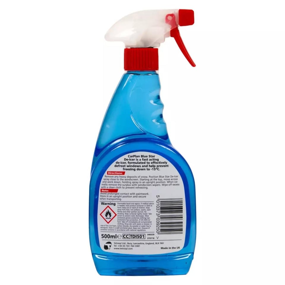 image 1 of CarPlan Blue Star De-Icer Trigger Spray 500ml x6 Winter Treatment 3L Ice Melt