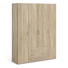 Space Wardrobe 4 Doors 3 Drawers in Oak 2000