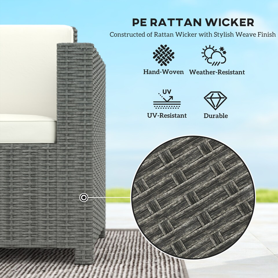 image 1 of Outsunny 3 Seater Rattan Sofa with 10 cm Thick Padded Cushion, All-Weather PE Wicker Weave Garden Three-seater Bench with Armrests, Cream White