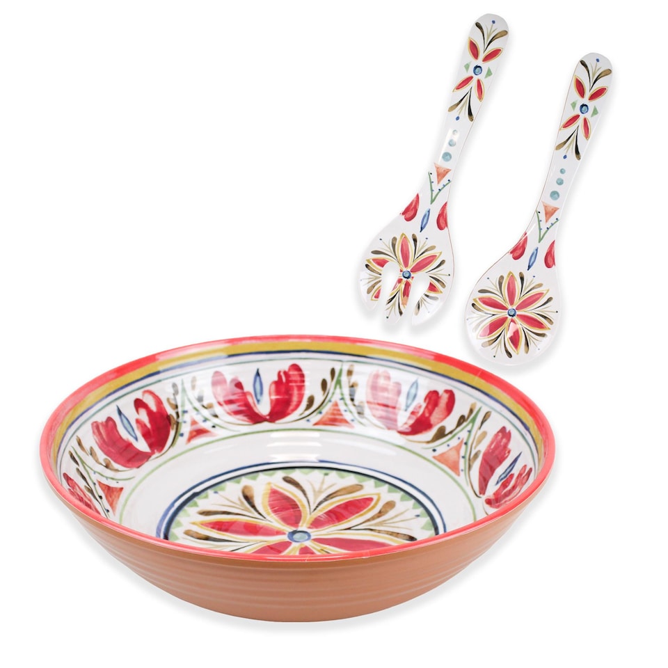 image 1 of Mediterranean Melamine Salad Bowl & Salad Servers Set