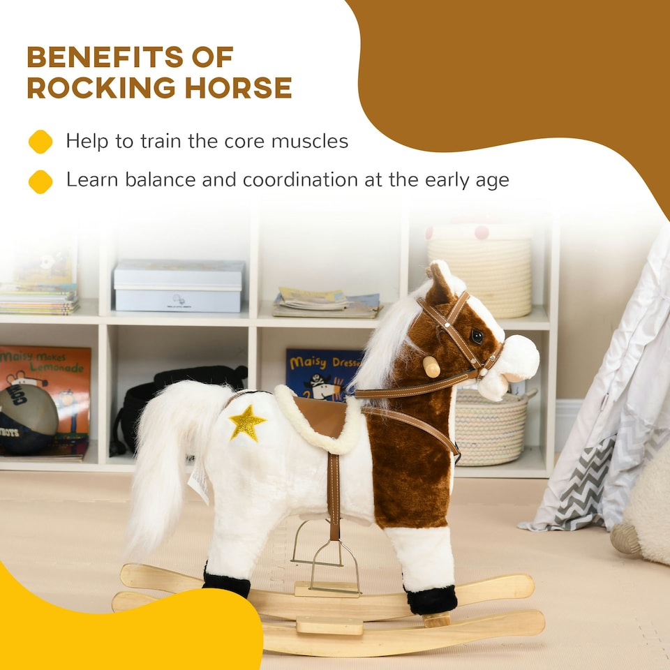 image 1 of HOMCOM Rocking Horse with Music, Sound, Ride On Horse with Saddle for 3-6 Years