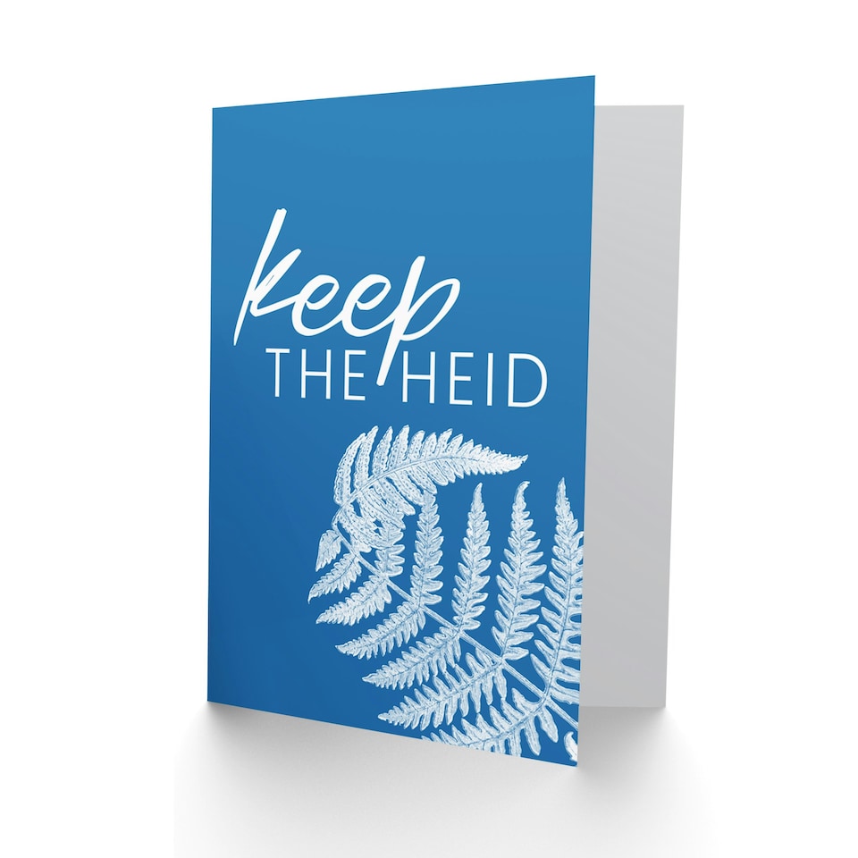 image 1 of Scotland Saying Quote Keep the Heid Fern Frond Blue Greetings Card