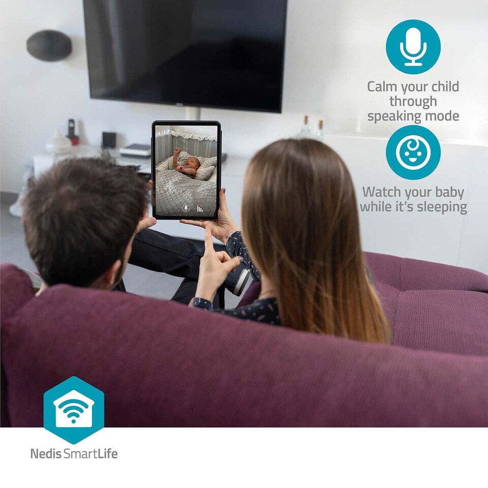 image 1 of NEDIS Smart Indoor Camera, Wi-Fi, 3MP Full HD, Baby & Pet Monitor with Motion & Sound Detection, Night Vision, 110 Degree View, 2-Way Audio, Compatible with Alexa & Google Assistant - White