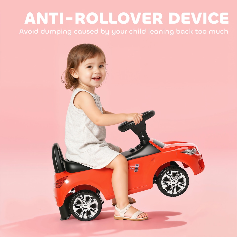 image 1 of HOMCOM Ride on Car Baby Toddler Walker Foot to Floor Sliding Car Slider with Horn Music Working Lights Storage for 1.5 - 3 Years Old, Red