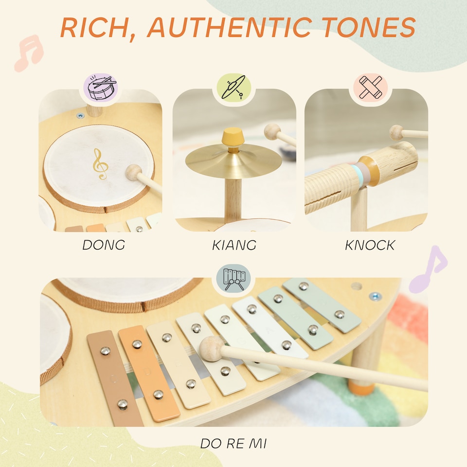 image 1 of AIYAPLAY Baby Drum Kit, Wooden Kids Musical Instruments, Gift for Birthday | Brown | Natural wood