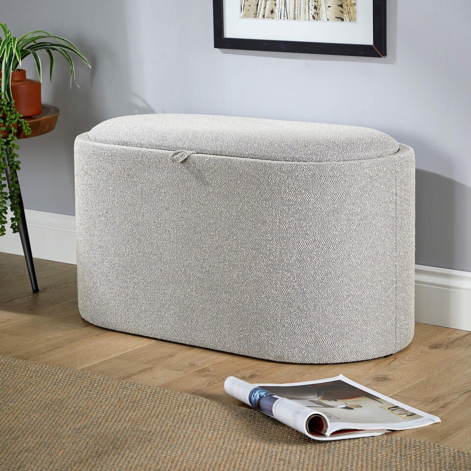 image 1 of Storage Ottoman Reversible Lid Table Boucle Teddy Fur Home Box | Grey | Grey