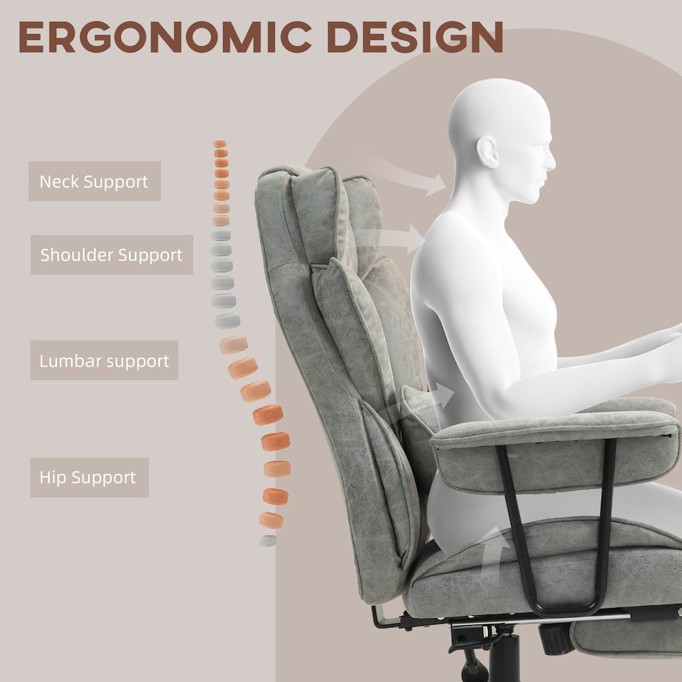 image 1 of HOMCOM Office Chair, Ergonomic Desk Chair with Foot Rest, Grey Grey