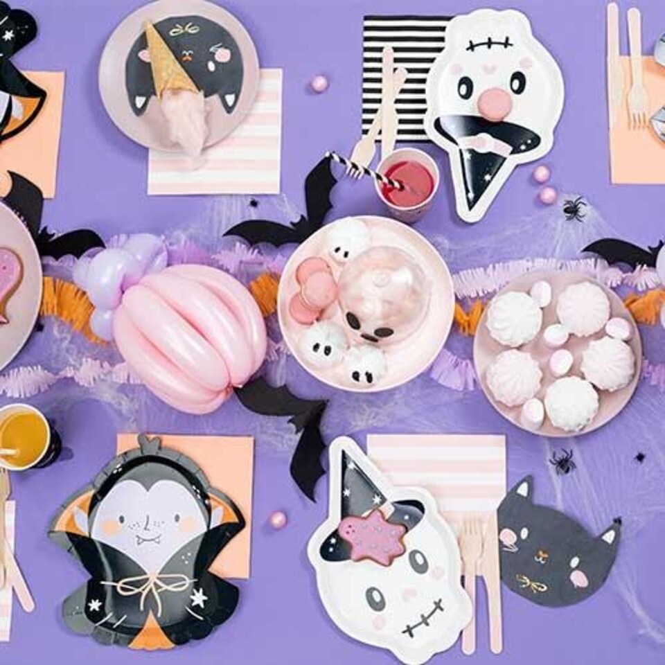 image 1 of Skull Shaped Halloween Paper Plates 27cm - Pack of 6 White