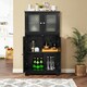 image 3 of COSTWAY 4-Door Bathroom Floor Cabinet Storage Cabine Black Black