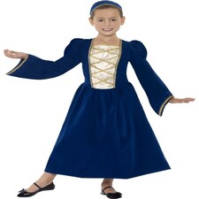 Tudor Princess Girl Costume - Royal Blue - Dress & Headband - 44013L L