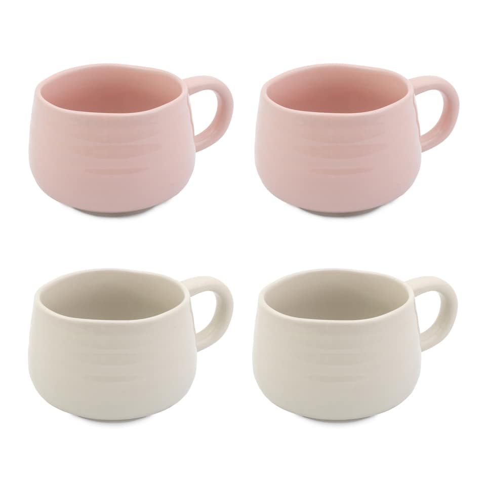 image 1 of Jamie Oliver Big Love White and Pink Stoneware Mugs, Set of 4, 375ml | Pink | Pink