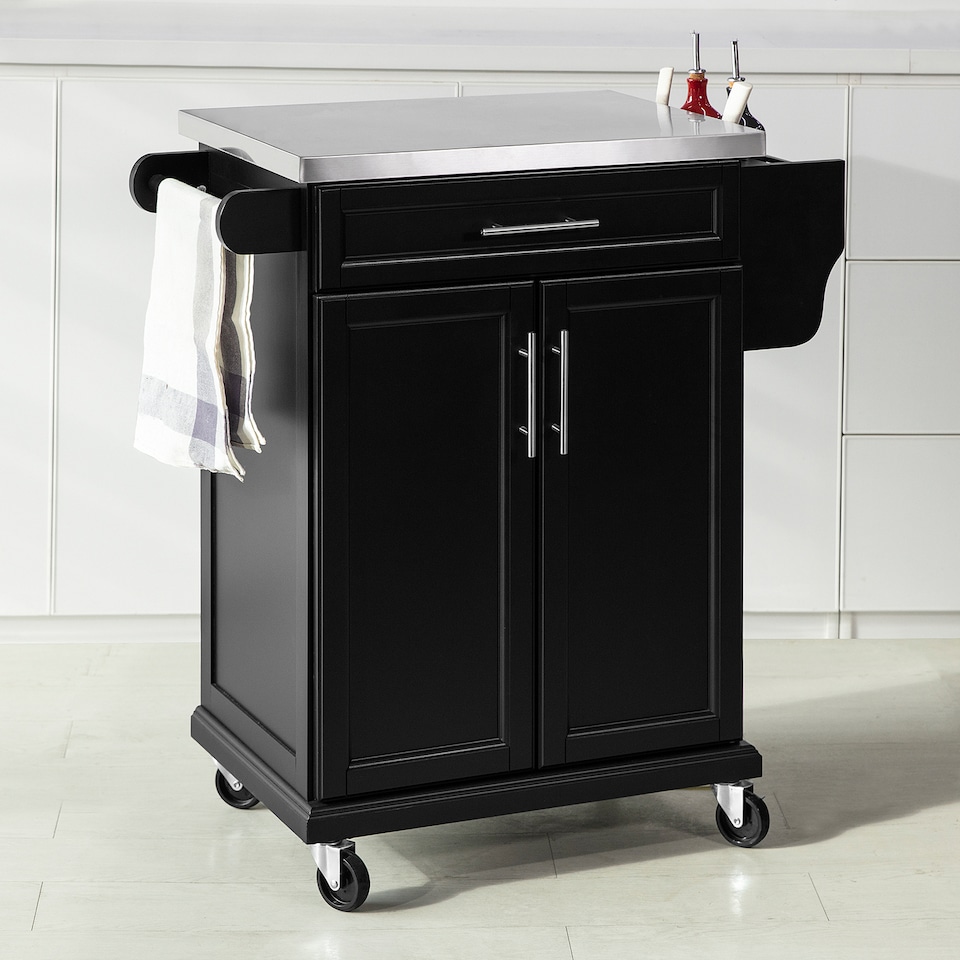 image 1 of SoBuy Kitchen Island Cart on Wheels with Drawer & 2 Doors, Black/Silver, 31.5x18.1x35.4 inches, 21 kg - FKW110-SCH
