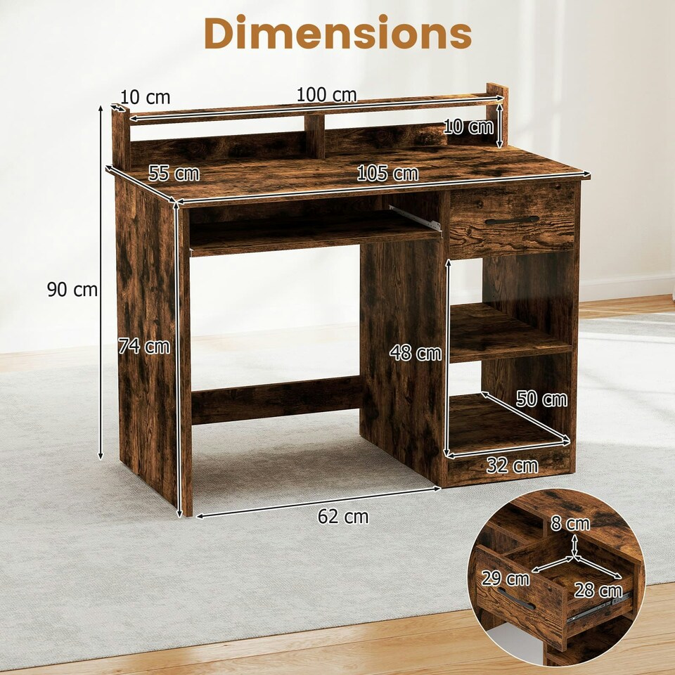 image 1 of COSTWAY Computer Desk Workstation w/Display Shelf Brown