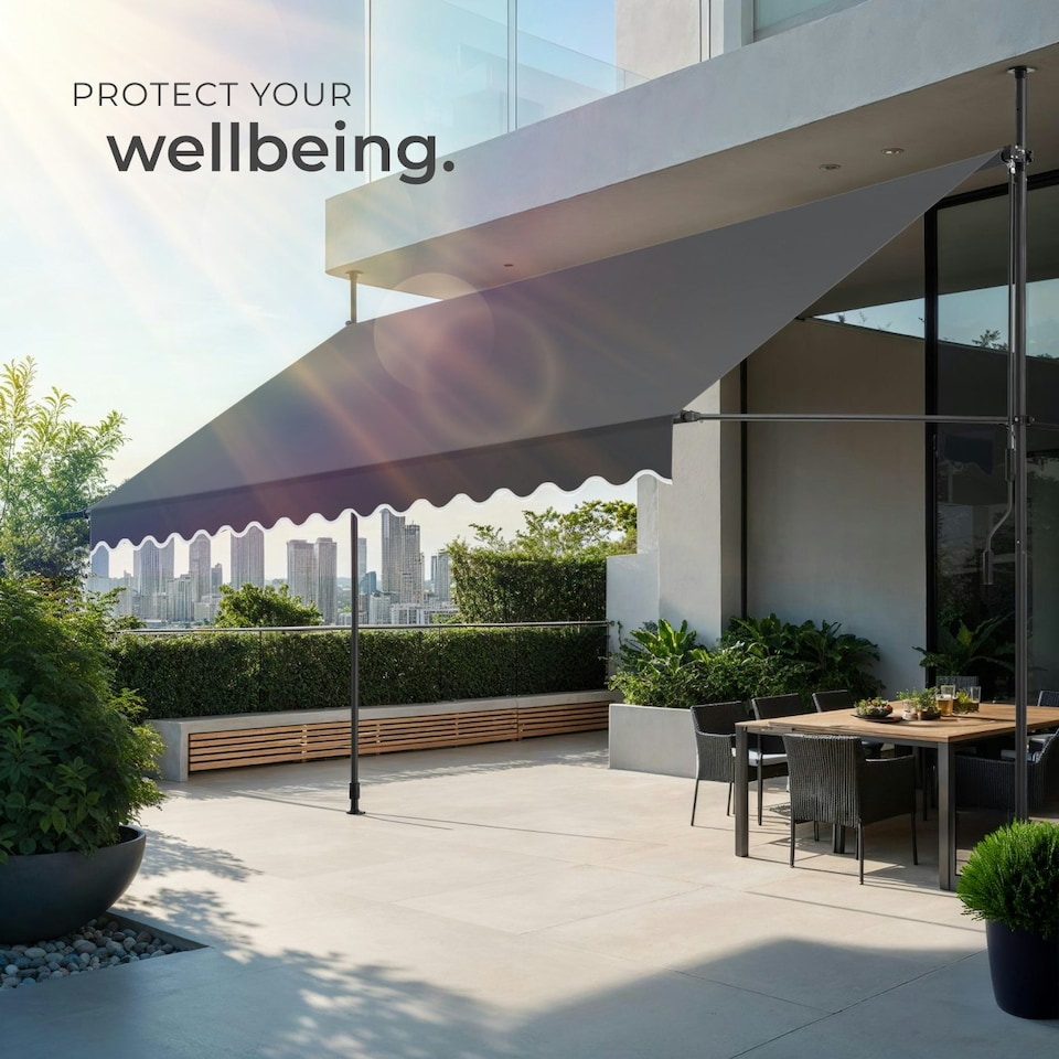 image 1 of Awning with hand crank - pressure fitted , height adjustable Black | Grey | 180 x 400 cm