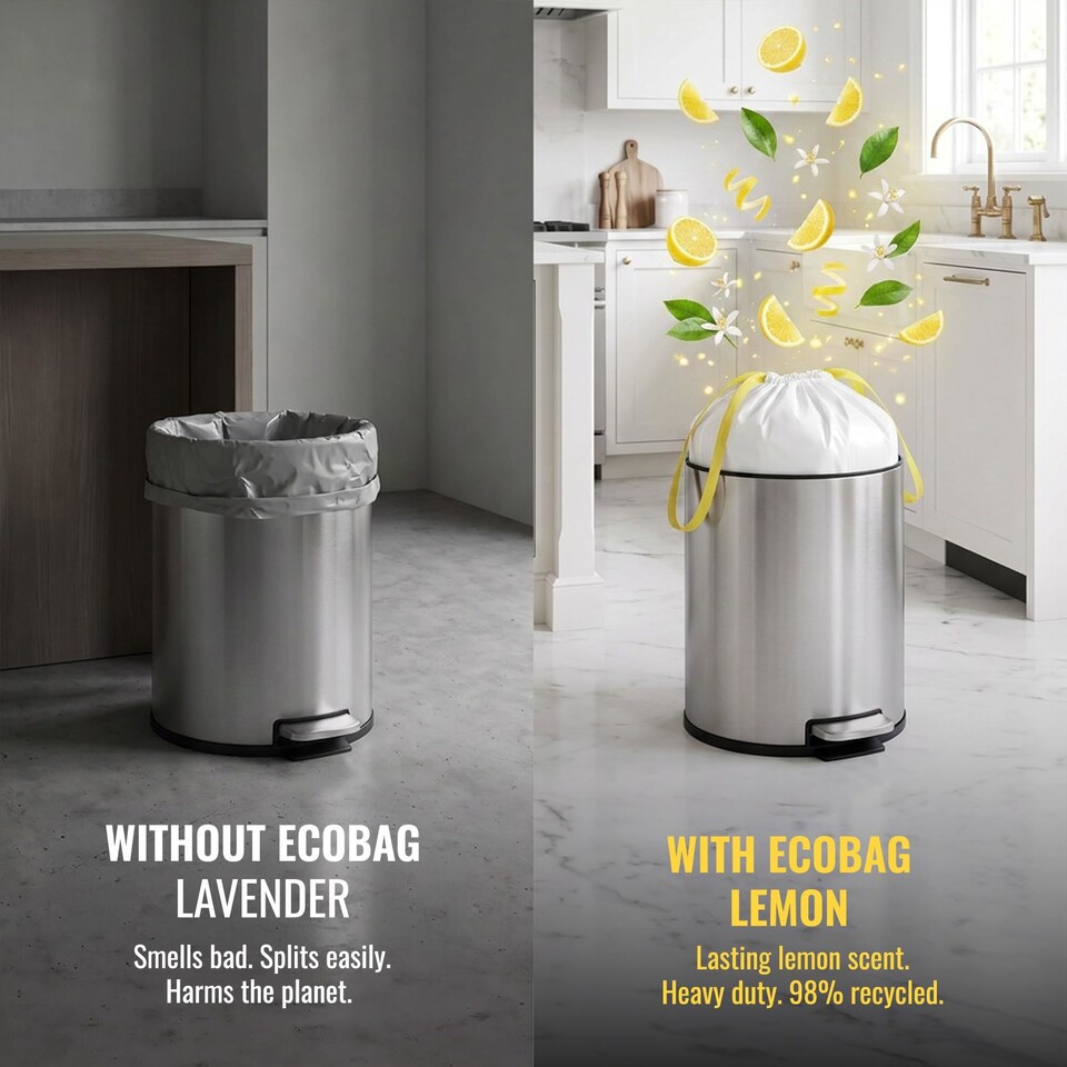 image 1 of Ecobag Extra Strong Lemon Scented Kitchen Drawstring Bin Liners Tear Resistant
