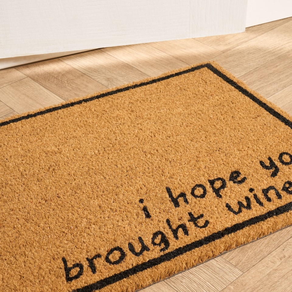 image 1 of OHS Hope You Brought Wine Slogan Non Slip Coir Mat Doormat Rug