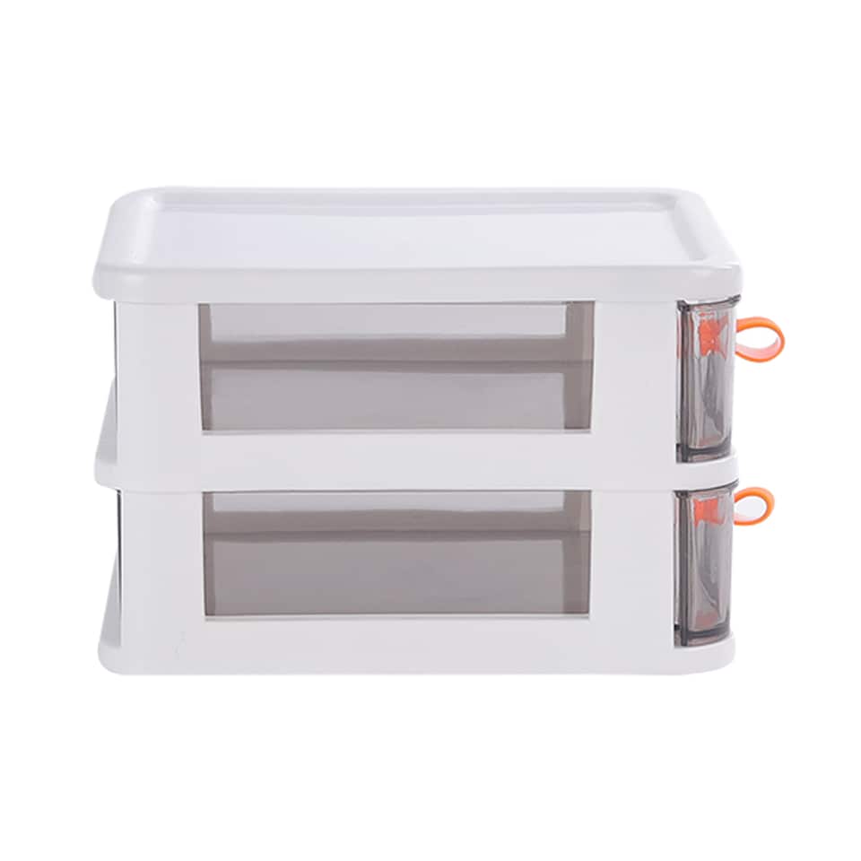 image 1 of Living and Home 2-Tier Stationery Cosmetic Storage Box Drawer, White | White