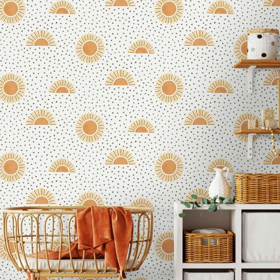 image 1 of Holden Décor Sunbeam Wallpaper - White/Orange - One Size White