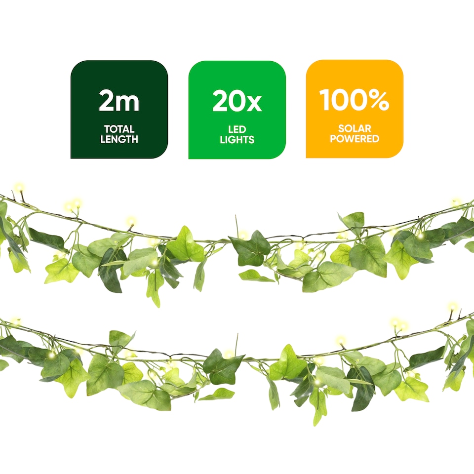 image 1 of Gardenwize 2m Solar Ivy Outdoor Garland String Lights (20 LED