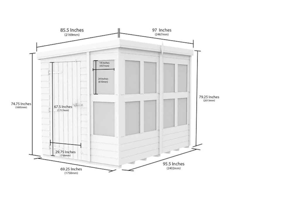 image 1 of 8 x 6 Feet Pent Potting Shed - Wood - L178 x W243 x H201 cm | Brown