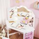 image 9 of AIYAPLAY Kids Dressing Table and Stool Set, Girls Vanity Table with 2-Colour LED Lights, Tri-Folding Mirror and Side Storage Pocket, Children Makeup Desk for Ages 3-8 Years, White
