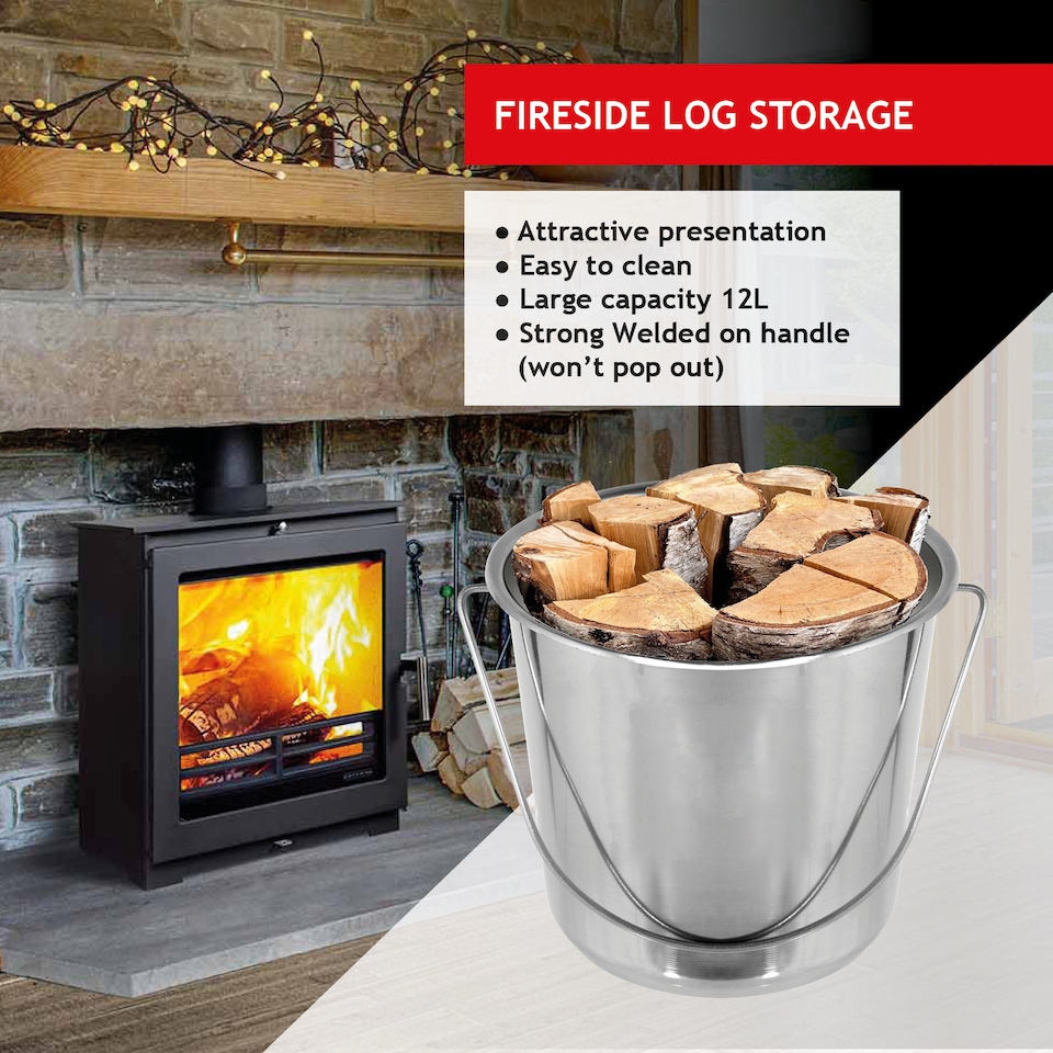 image 1 of SPARES2GO 12 Litre Bucket Large Heavy Duty Stainless Steel Pail Double Welded 12L + Handle