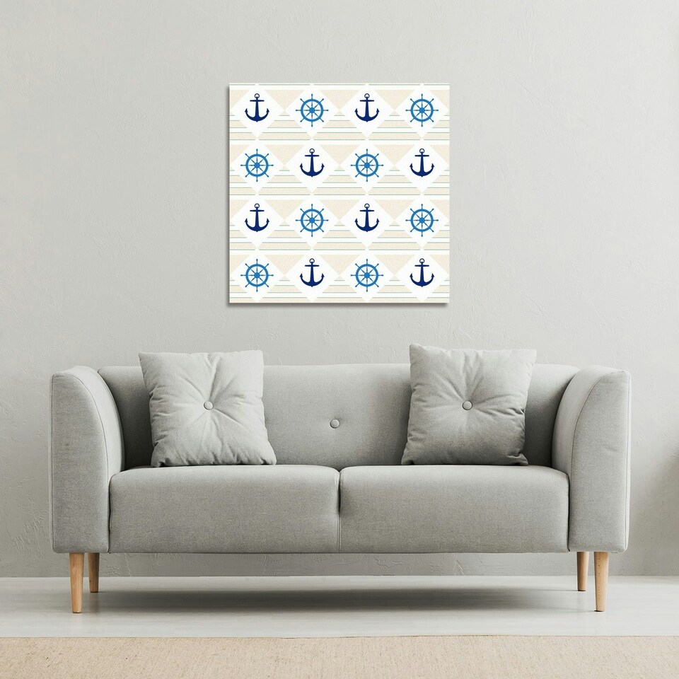 image 1 of Nautical Elements on Striped Background (Canvas Print) 61 x 61 x 4cm