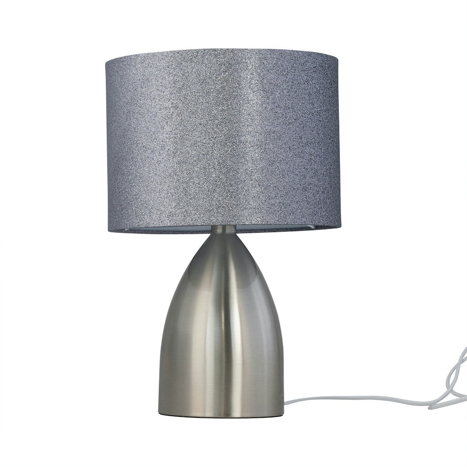 image 1 of First Choice Lighting Valentina Brushed Chrome Touch Lamp with Silver Glitter Shade Silver | Grey
